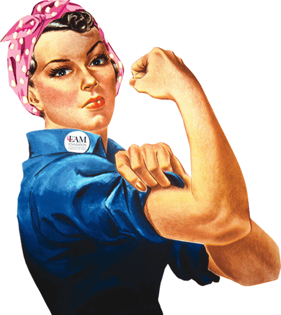 Rosie the Riveter wearing a LAM Foundation pin